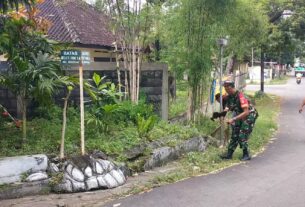Peduli Kebersihan Lingkungan, Babinsa Kelurahan Nusukan Kerja Bakti Bersama Warga