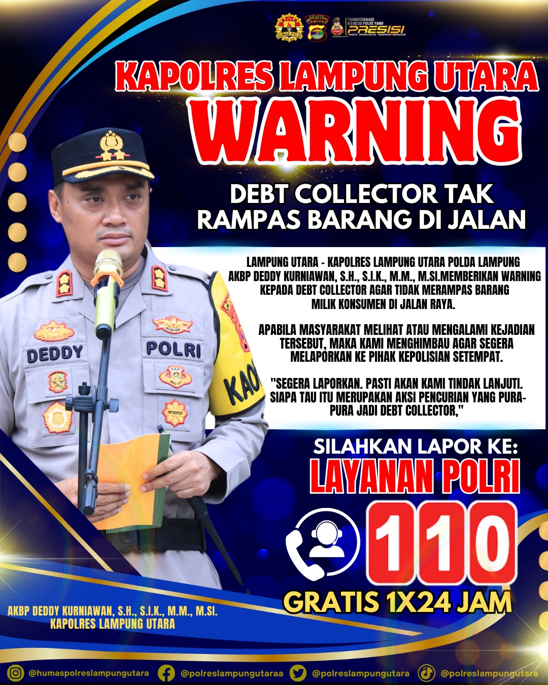 Polres Lampura Warning Debt Collector Tak Rampas Barang Di Jalan